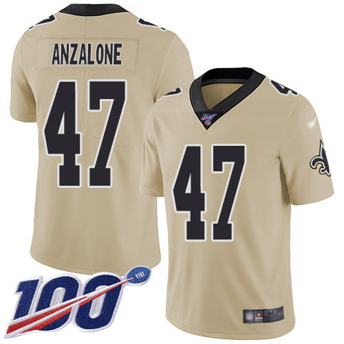 New Orleans Saints #47 Alex Anzalone Gold Men's Stitched Limited Inverted Legend 100th Season Jersey Men's