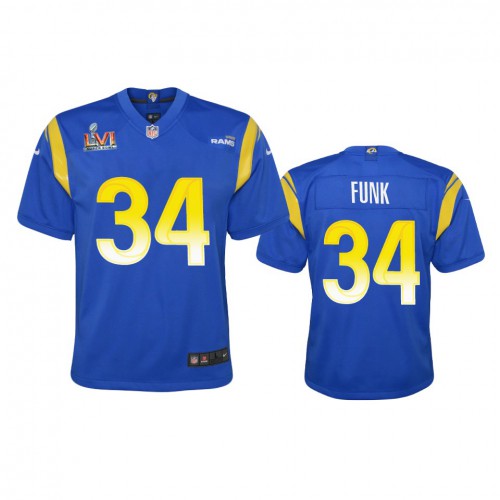 Los Angeles Los Angeles Rams #34 Jake Funk Youth Super Bowl LVI Patch Game Jersey - Royal Youth