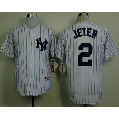 New York Yankees #2 Derek Jeter White Name On Back Stitched Jersey Men's