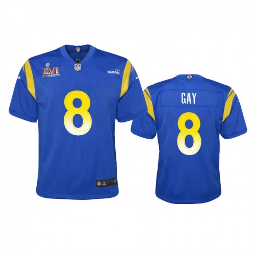 Los Angeles Los Angeles Rams #8 Matt Gay Youth Super Bowl LVI Patch Game Jersey - Royal Youth