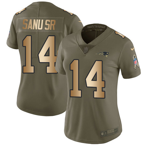 New England Patriots #14 Mohamed Sanu Sr Olive/Gold Women's Stitched Limited 2017 Salute to Service Jersey Womens