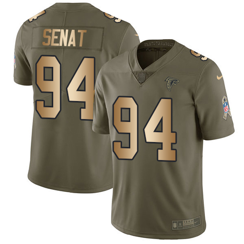 Atlanta Falcons #94 Deadrin Senat Olive/Gold Men's Stitched Limited 2017 Salute To Service Jersey Men's