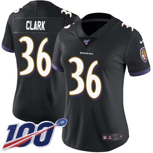 Baltimore Ravens #36 Chuck Clark Black Alternate Women's Stitched 100th Season Vapor Untouchable Limited Jersey Womens