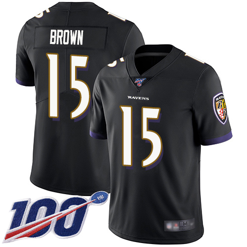 Baltimore Ravens #15 Marquise Brown Black Alternate Men's Stitched 100th Season Vapor Limited Jersey Men's