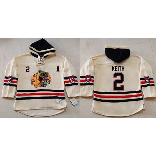 Chicago Blackhawks #2 Duncan Keith Cream Heavyweight Pullover Hoodie Stitched Jersey Men's