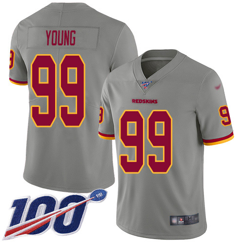 Commanders #99 Chase Young Gray Youth Stitched Limited Inverted Legend 100th Season Jersey