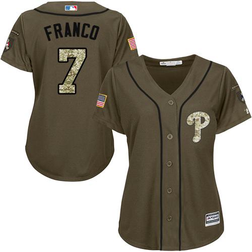 Philadelphia Phillies #7 Maikel Franco Green Salute to Service Women's Stitched Jersey Womens