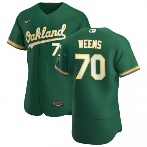 Oakland Oakland Athletics #70 Jordan Weems Men's Kelly Green Alternate 2020 Authentic Player Jersey Men's
