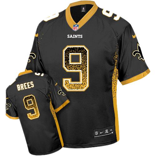 Saints #9 Drew Brees Black Team Color Youth Stitched Elite Drift Fashion Jersey