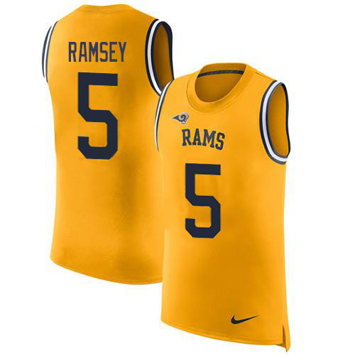 Rams #5 Jalen Ramsey Gold Men's Stitched Limited Rush Tank Top Jersey