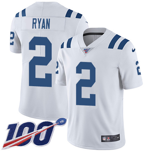 Colts #2 Matt Ryan White Youth Stitched 100th Season Vapor Limited Jersey