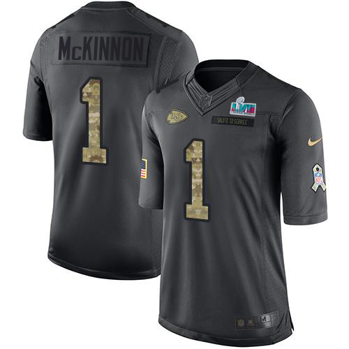 Chiefs #1 Jerick McKinnon Black Super Bowl LVII Patch Youth Stitched Limited 2016 Salute To Service Jersey