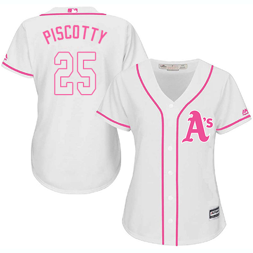 Oakland Athletics #25 Stephen Piscotty White/Pink Fashion Women's Stitched Jersey Womens