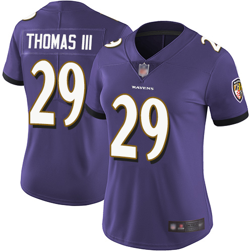 Baltimore Ravens #29 Earl Thomas III Purple Team Color Women's Stitched Vapor Untouchable Limited Jersey Womens