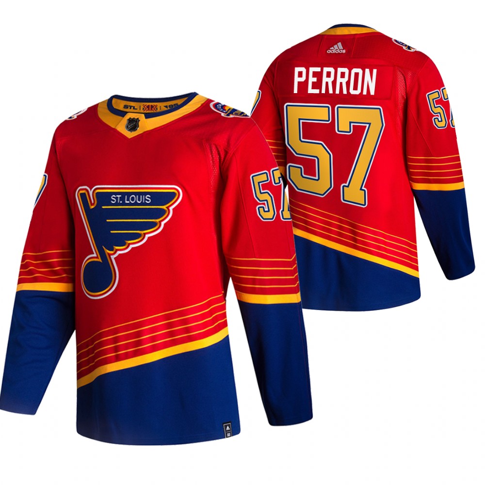 St. Louis Blues #57 David Perron Red Men's Adidas 2020-21 Reverse Retro Alternate Jersey