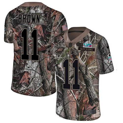 Eagles #11 A.J. Brown Camo Super Bowl LVII Patch Youth Stitched Limited Rush Realtree Jersey
