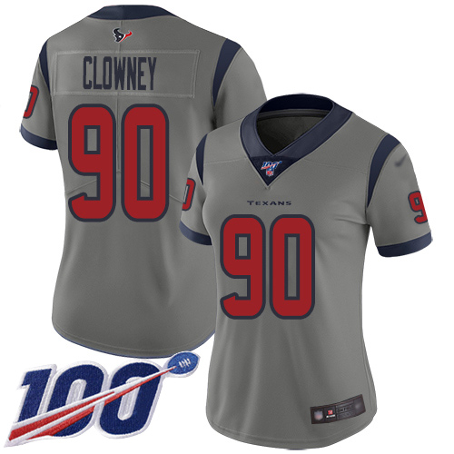 Houston Texans #90 Jadeveon Clowney Gray Women's Stitched Limited Inverted Legend 100th Season Jersey Womens