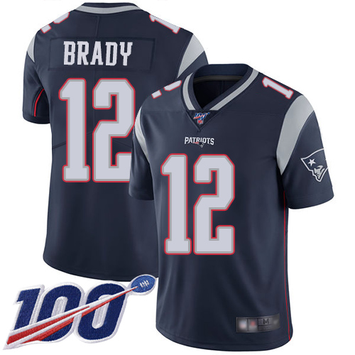 Patriots #12 Tom Brady Navy Blue Team Color Youth Stitched 100th Season Vapor Limited Jersey