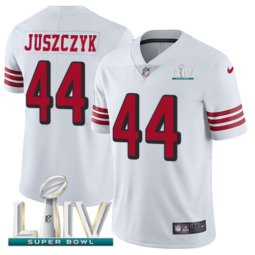 49ers #44 Kyle Juszczyk White Super Bowl LIV 2020 Rush Men's Stitched Vapor Untouchable Limited Jersey
