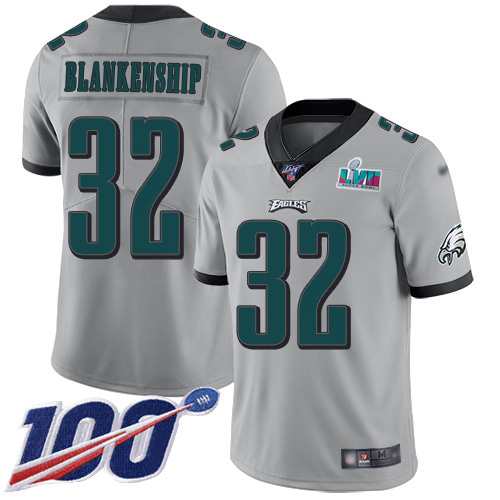 Eagles #32 Reed Blankenship Silver Super Bowl LVII Patch Men's Stitched Limited Inverted Legend 100th Season Jersey