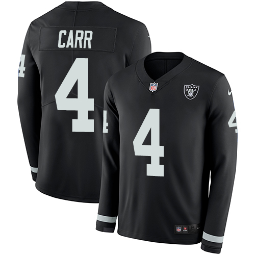 Raiders #4 Derek Carr Black Team Color Men's Stitched Limited Therma Long Sleeve Jersey