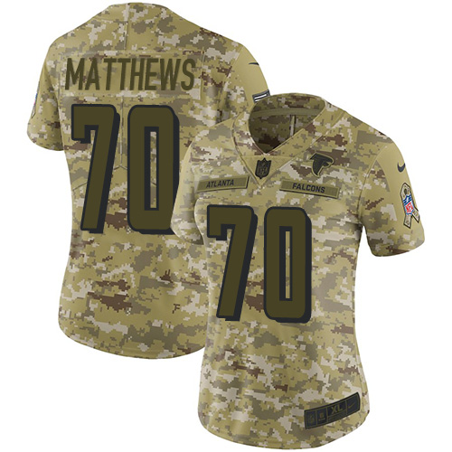 Atlanta Falcons #70 Jake Matthews Camo Women's Stitched Limited 2018 Salute to Service Jersey Womens