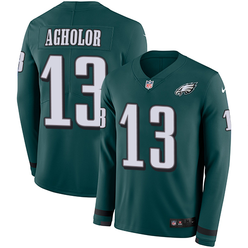 Philadelphia Eagles #13 Nelson Agholor Midnight Green Team Color Men's Stitched Limited Therma Long Sleeve Jersey Men's
