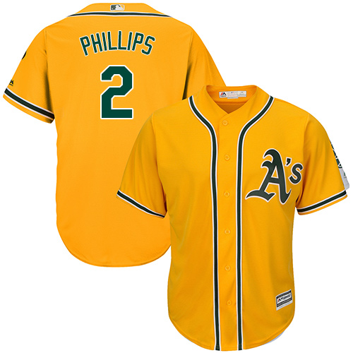 Oakland Athletics #2 Tony Phillips Gold Cool Base Stitched Youth Jersey Youth