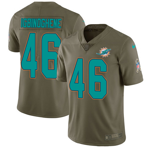 Miami Dolphins #46 Noah Igbinoghene Olive Youth Stitched Limited 2017 Salute To Service Jersey Youth