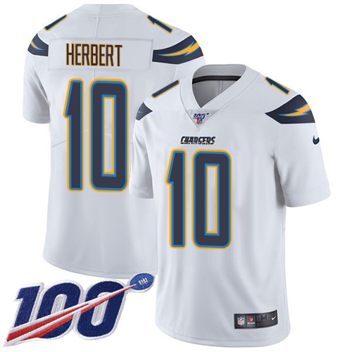 Chargers #10 Justin Herbert White Men's Stitched 100th Season Vapor Untouchable Limited Jersey