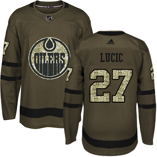 Adidas Edmonton Oilers #27 Milan Lucic Green Salute to Service Stitched Jersey Men's
