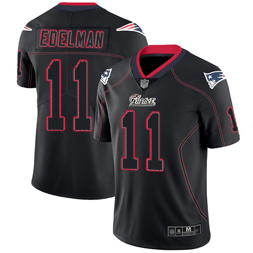 Patriots #11 Julian Edelman Lights Out Black Men's Stitched Limited Rush Jersey