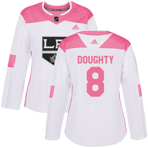 Adidas Los Angeles Kings #8 Drew Doughty White/Pink Authentic Fashion Women's Stitched Jersey Womens