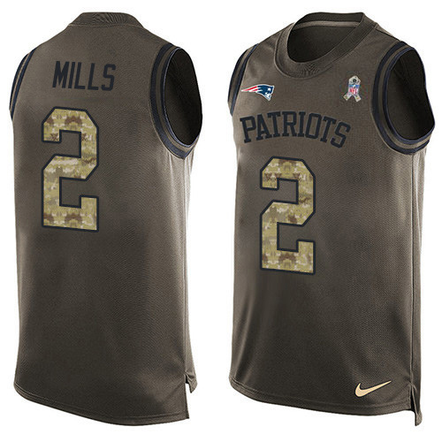 Patriots #2 Jalen Mills Green Men's Stitched Limited Salute To Service Tank Top Jersey