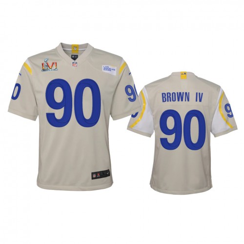 Los Angeles Los Angeles Rams #90 Earnest Brown IV Youth Super Bowl LVI Patch Game Jersey - Bone Youth