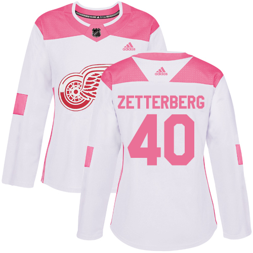 Adidas Detroit Red Wings #40 Henrik Zetterberg White/Pink Authentic Fashion Women's Stitched Jersey Womens