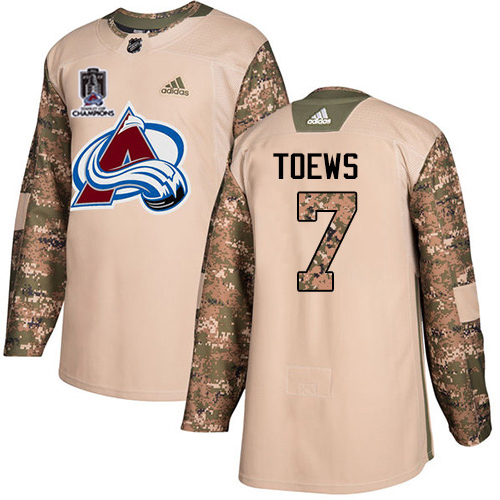 Adidas Colorado Avalanche #7 Devon Toews Camo Authentic 2022 Stanley Cup Champions Veterans Day Stitched Jersey Men's