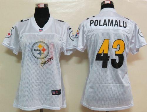 Steelers #43 Troy Polamalu White Women's Fem Fan Game Jersey