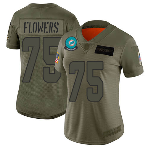 Miami Dolphins #75 Ereck Flowers Camo Women's Stitched Limited 2019 Salute To Service Jersey Womens