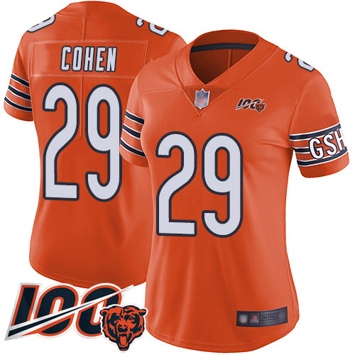 Bears #29 Tarik Cohen Orange Women's Stitched Limited Rush 100th Season Jersey