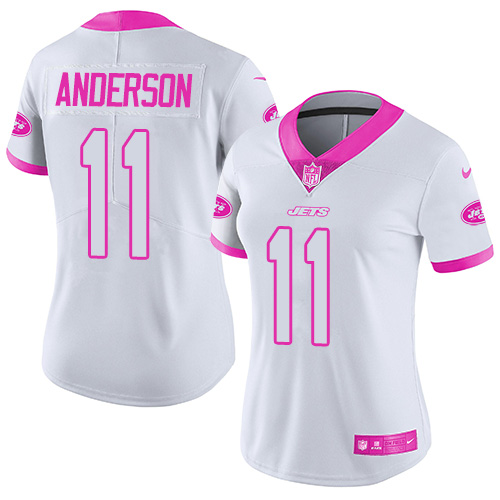 New York Jets #11 Robby Anderson White/Pink Women's Stitched Limited Rush Fashion Jersey Womens