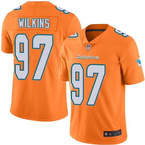 Miami Dolphins #97 Christian Wilkins Orange Youth Stitched Limited Rush Jersey Youth