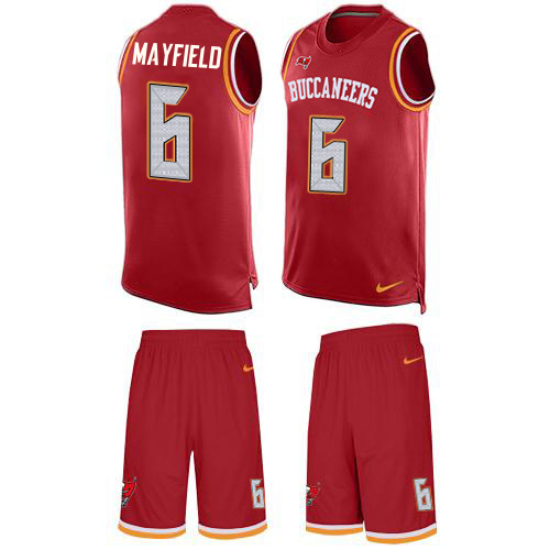 Buccaneers #6 Baker Mayfield Red Team Color Men's Stitched Limited Tank Top Suit Jersey