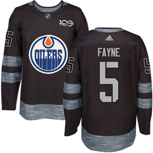 Adidas Edmonton Oilers #5 Mark Fayne Black 1917-2017 100th Anniversary Stitched Jersey Men's