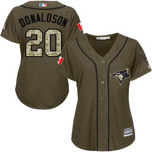 Toronto Blue Jays #20 Josh Donaldson Green Salute to Service Women's Stitched Jersey Womens