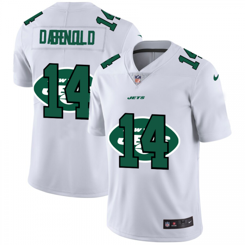 New York New York Jets #14 Sam Darnold White Men's Team Logo Dual Overlap Limited Jersey Men's