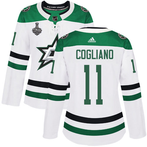 Adidas Dallas Stars #11 Andrew Cogliano White Road Authentic Women's 2020 Stanley Cup Final Stitched Jersey Womens