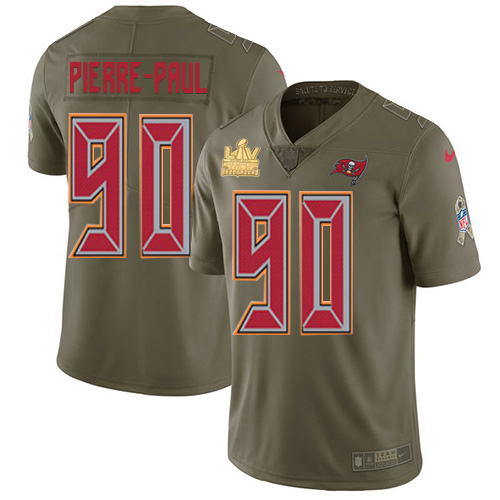 Tampa Bay Buccaneers #90 Jason Pierre-Paul Olive Men's Super Bowl LV Champions Patch Stitched Limited 2017 Salute To Service Jersey Men's