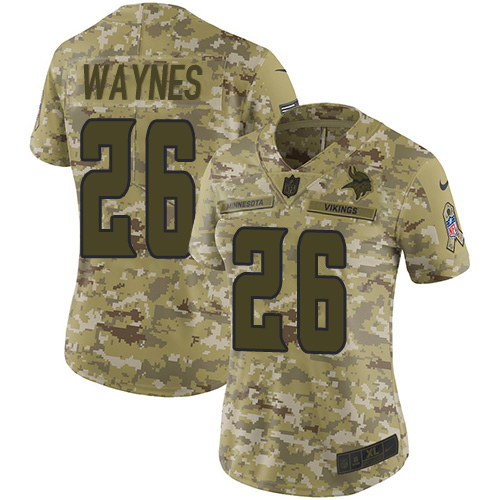 Minnesota Vikings #26 Trae Waynes Camo Women's Stitched Limited 2018 Salute to Service Jersey Womens