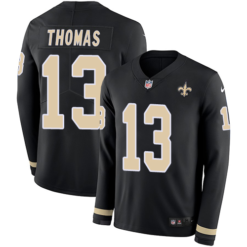 Saints #13 Michael Thomas Black Team Color Men's Stitched Limited Therma Long Sleeve Jersey